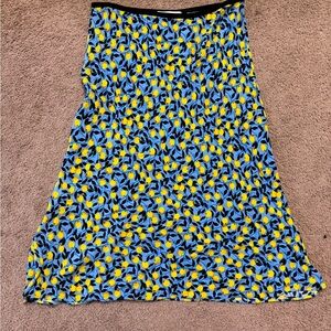 Diane Von Furstenberg Yellow and Blue A-Line Midi Skirt